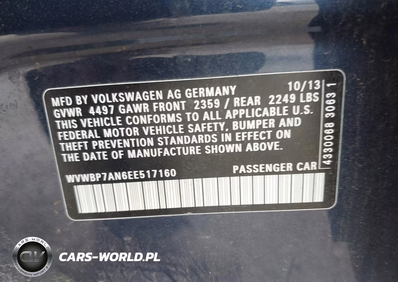 2014 Volkswagen Cc 2.0T Sport VIN:WVWBP7AN6EE517160 - 9