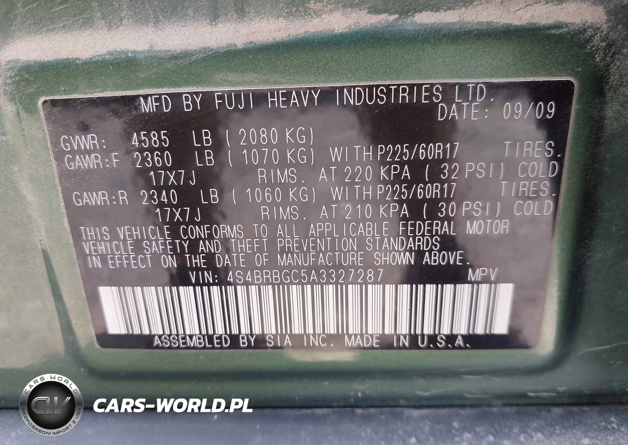 2010 Subaru Outback 2.5I Premium VIN:4S4BRBGC5A3327287 - 9