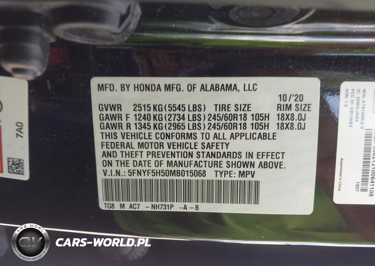 2021 Honda Pilot 2Wd Ex-L VIN:5FNYF5H50MB015068 - 9