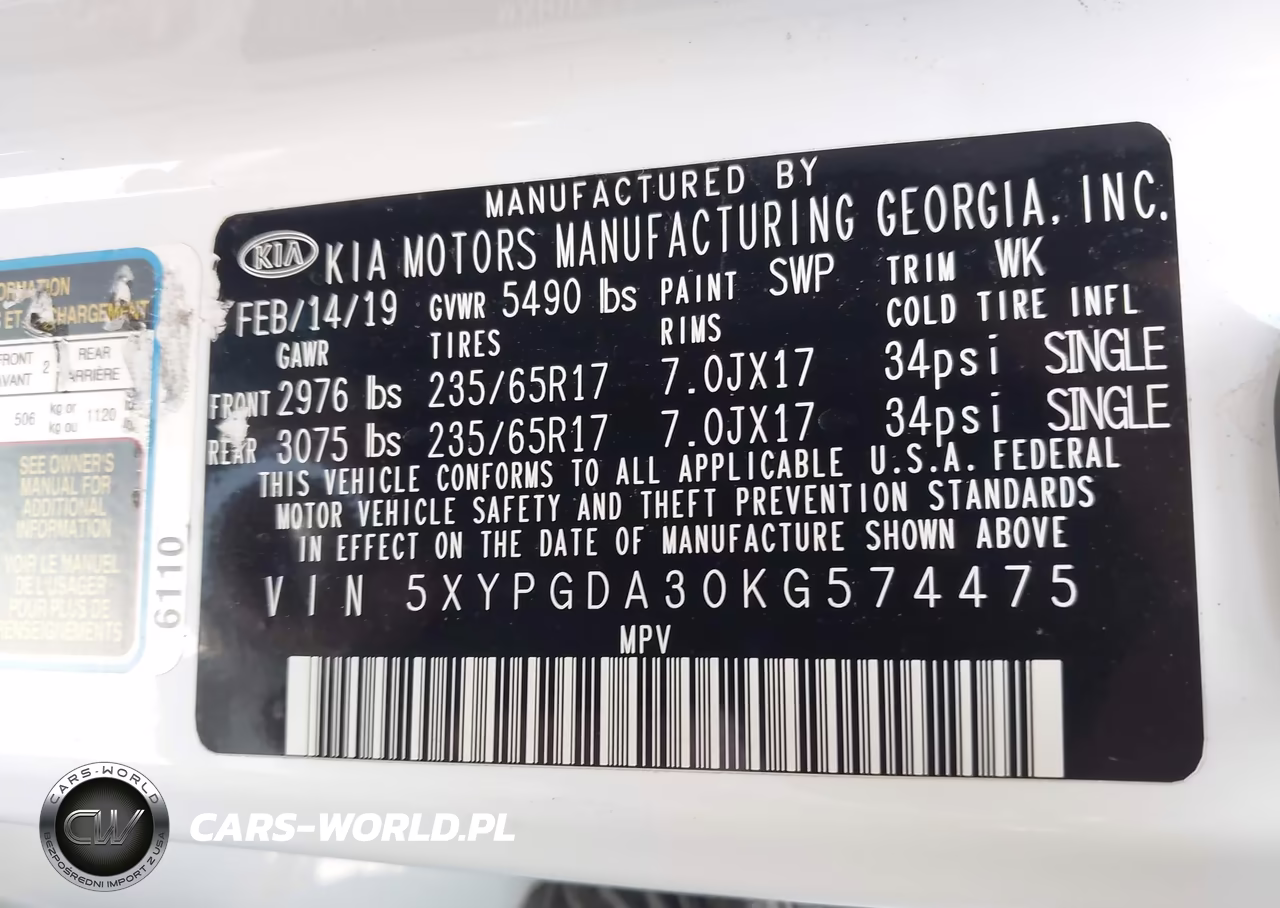 2019 Kia Sorento 2.4L Lx VIN:5XYPGDA30KG574475 - 9