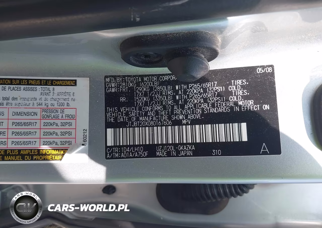 2008 Lexus Gx 470 VIN:JTJBT20X080167606 - 9
