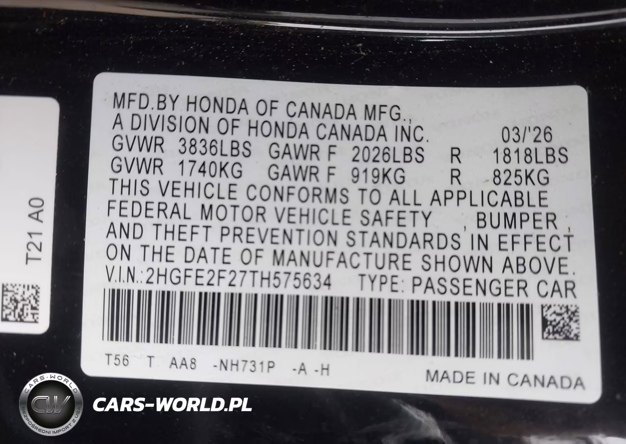 2026 Honda Civic Lx VIN:2HGFE2F27TH575634 - 9