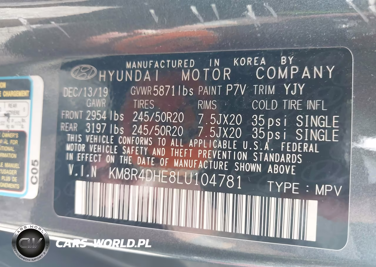 2020 Hyundai Palisade Sel VIN:KM8R4DHE8LU104781 - 9