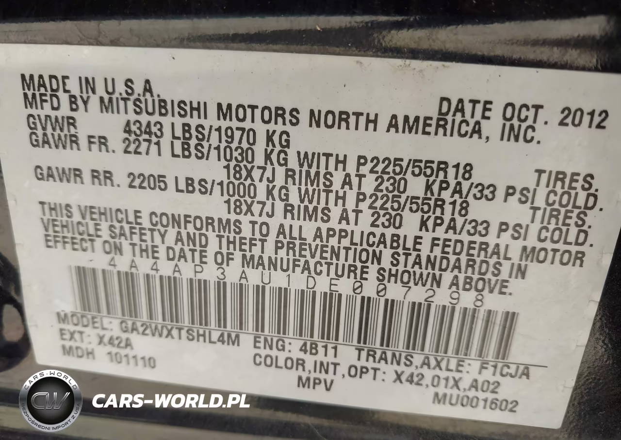 2013 Mitsubishi Outlander Sport Es VIN:4A4AP3AU1DE007298 - 9