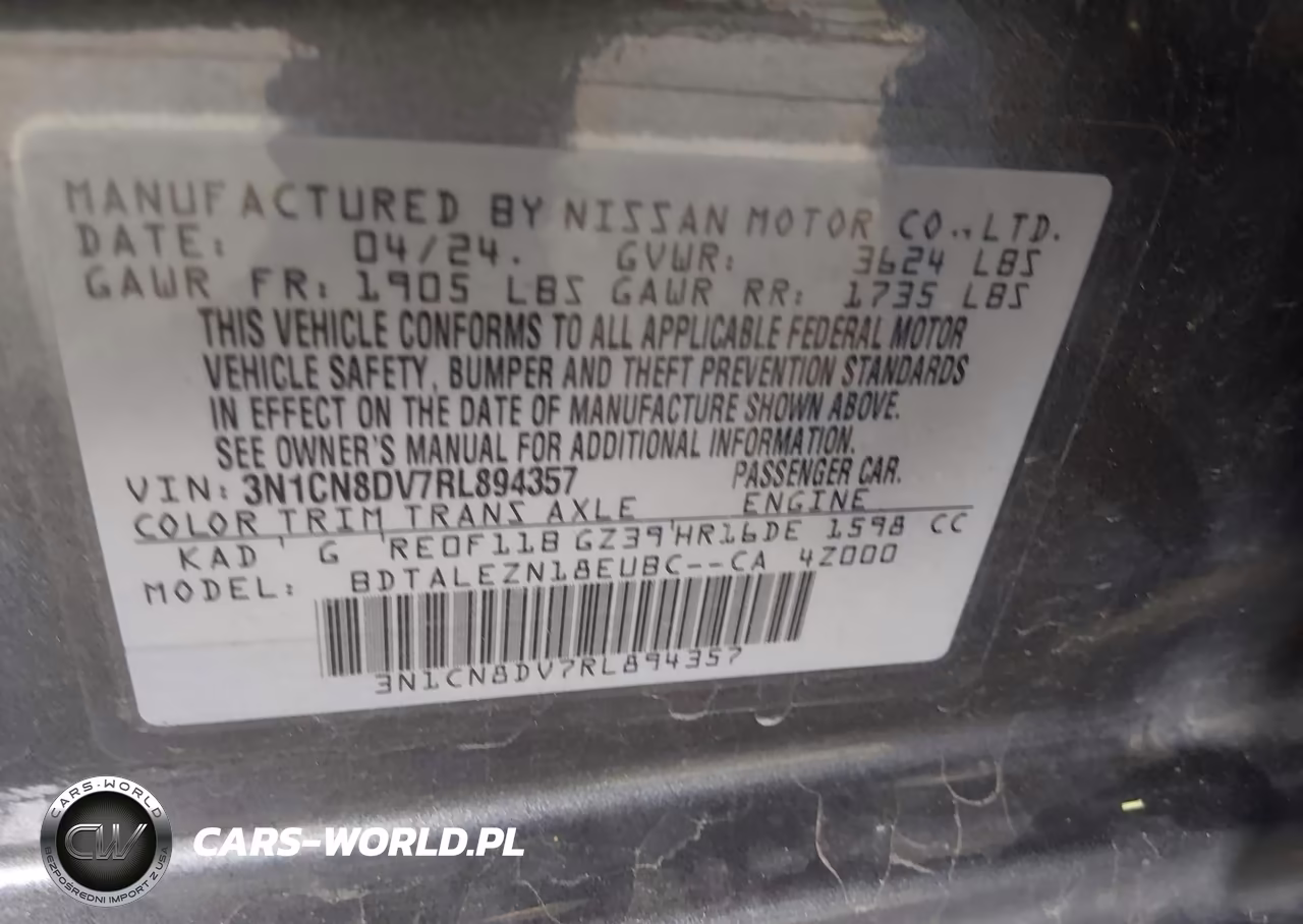 2024 Nissan Versa 1.6 S VIN:3N1CN8DV7RL894357 - 9