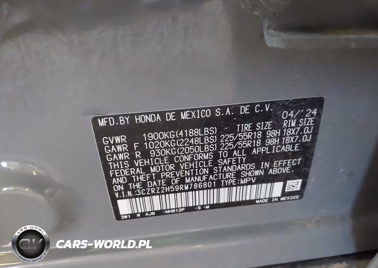 2024 Honda Hr-V Awd Sport-Awd Sport W-O Bsi VIN:3CZRZ2H59RM786801 - 9