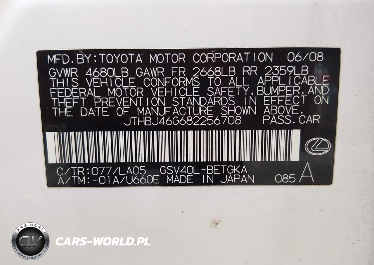 2008 Lexus Es 350 VIN:JTHBJ46G682256708 - 9