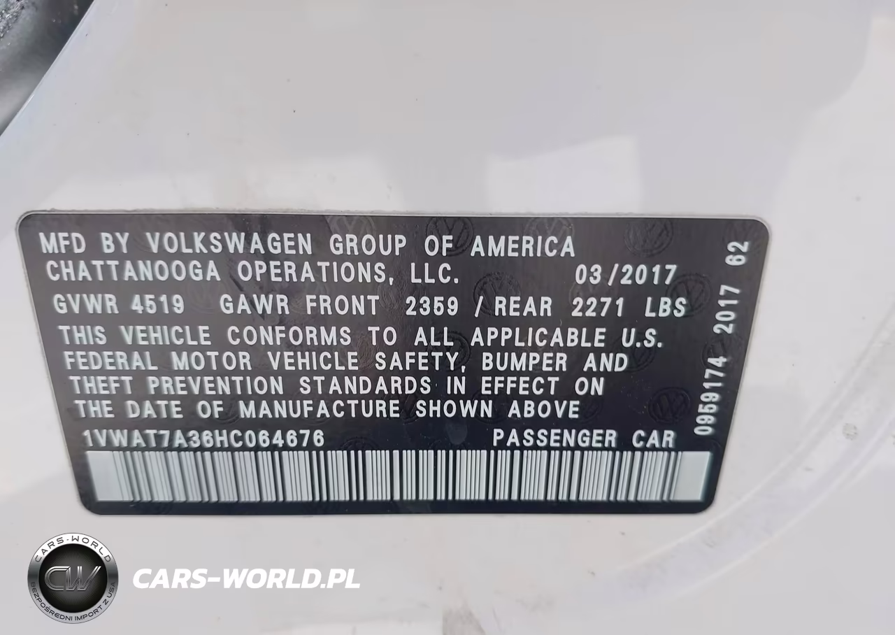 2017 Volkswagen Passat 1.8T S VIN:1VWAT7A36HC064676 - 9