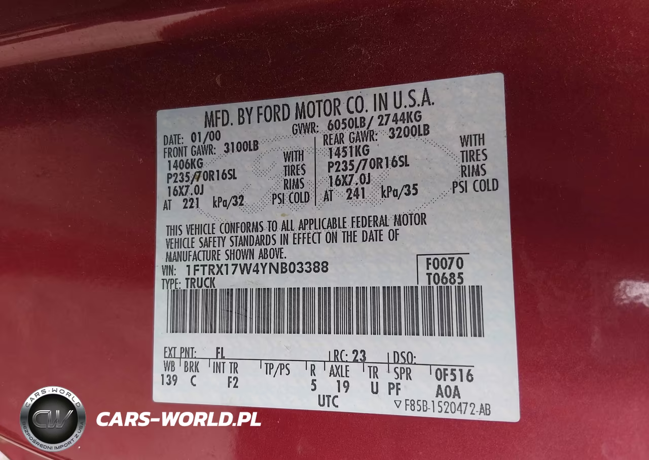 2000 Ford F-150 Lariat-Work Series-Xl-Xlt VIN:1FTRX17W4YNB03388 - 9