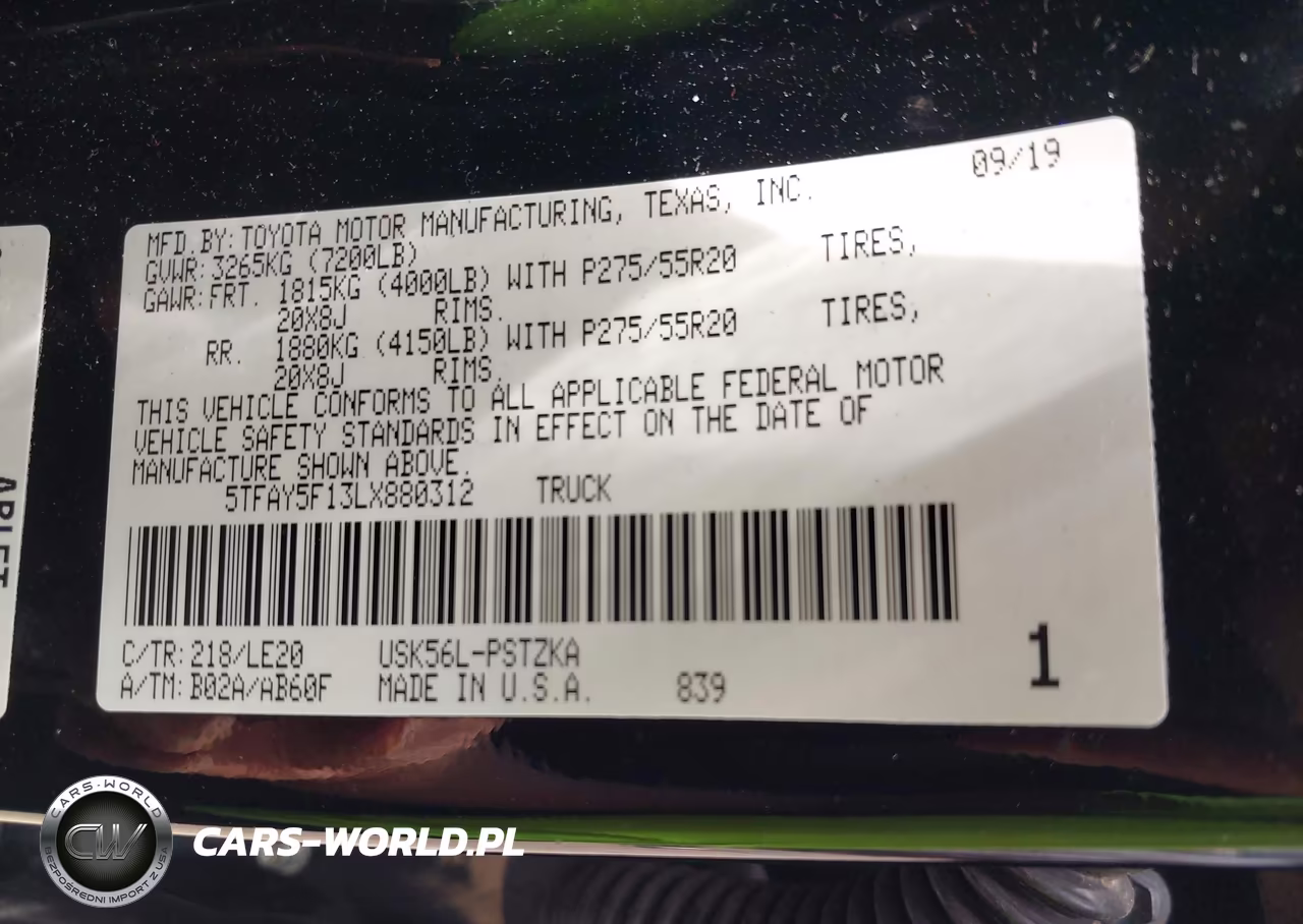 2020 Toyota Tundra 4Wd Platinum VIN:5TFAY5F13LX880312 - 9