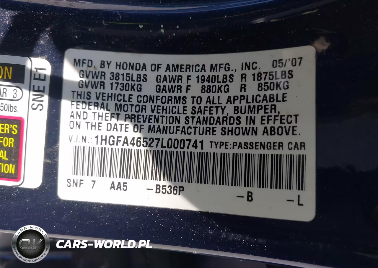 2007 Honda Civic Gx VIN:1HGFA46527L000741 - 9