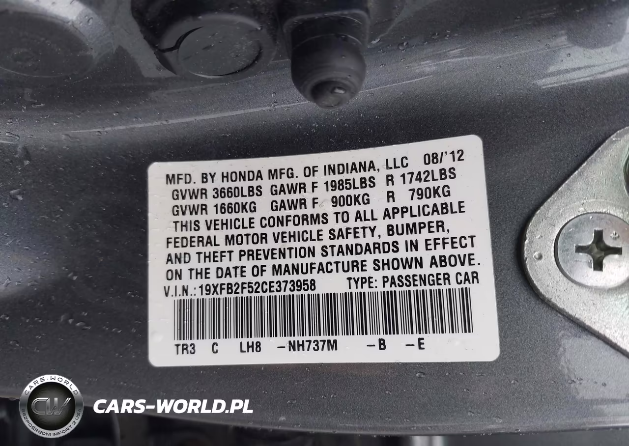 2012 Honda Civic Lx VIN:19XFB2F52CE373958 - 9