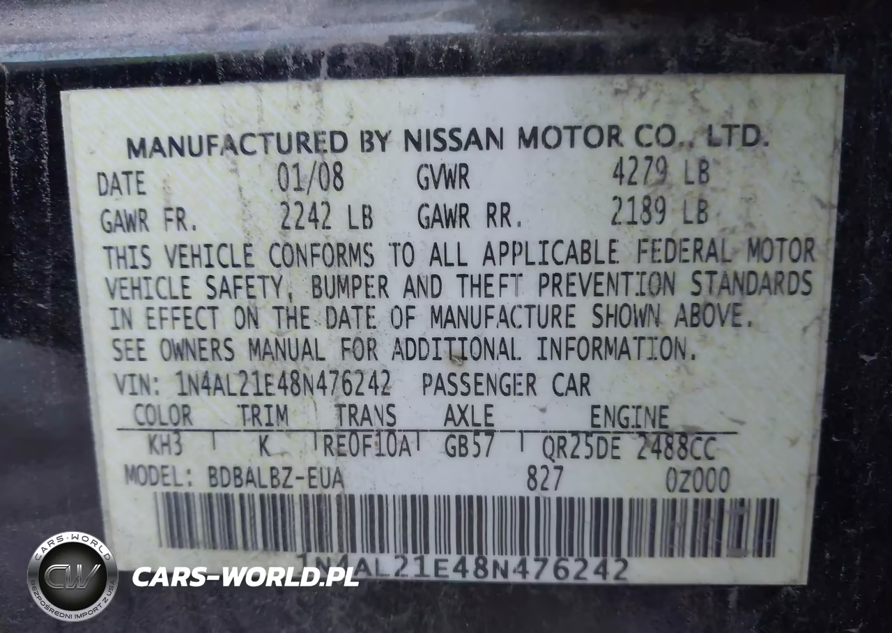 2008 Nissan Altima 2.5 S VIN:1N4AL21E48N476242 - 9