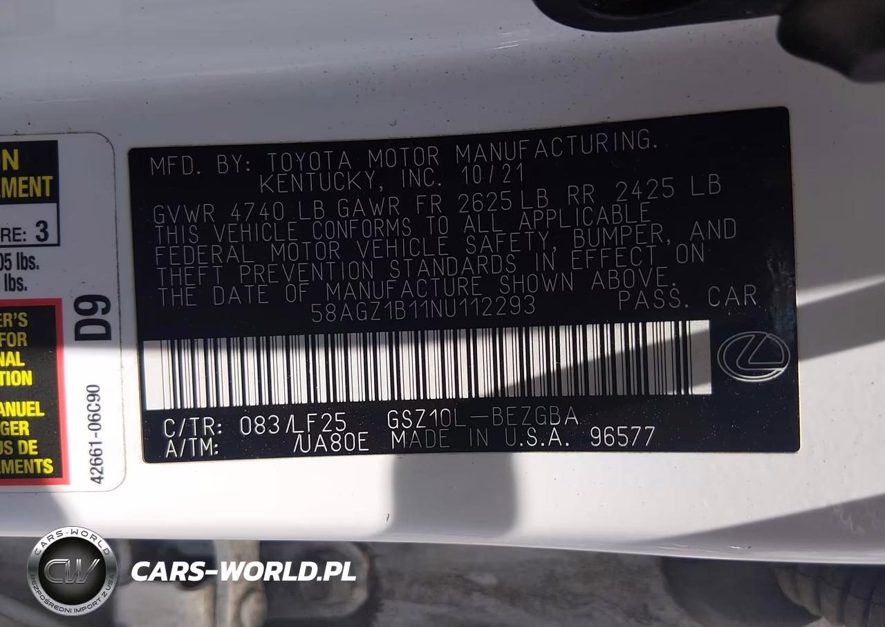 2022 Lexus Es 350 F Sport VIN:58AGZ1B11NU112293 - 9