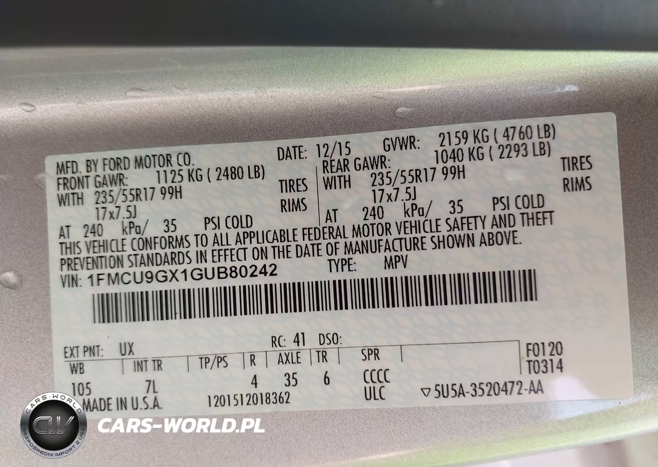 2016 Ford Escape Se VIN:1FMCU9GX1GUB80242 - 9