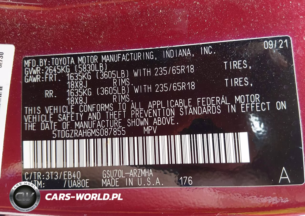 2021 Toyota Highlander Xle VIN:5TDGZRAH6MS087855 - 9