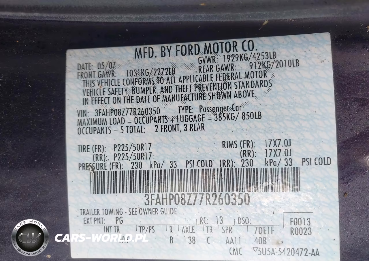 2007 Ford Fusion Sel VIN:3FAHP08Z77R260350 - 9