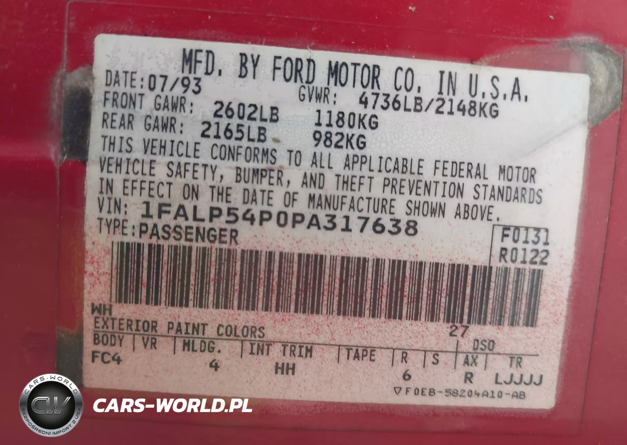 1993 Ford Taurus Sho VIN:1FALP54P0PA317638 - 9
