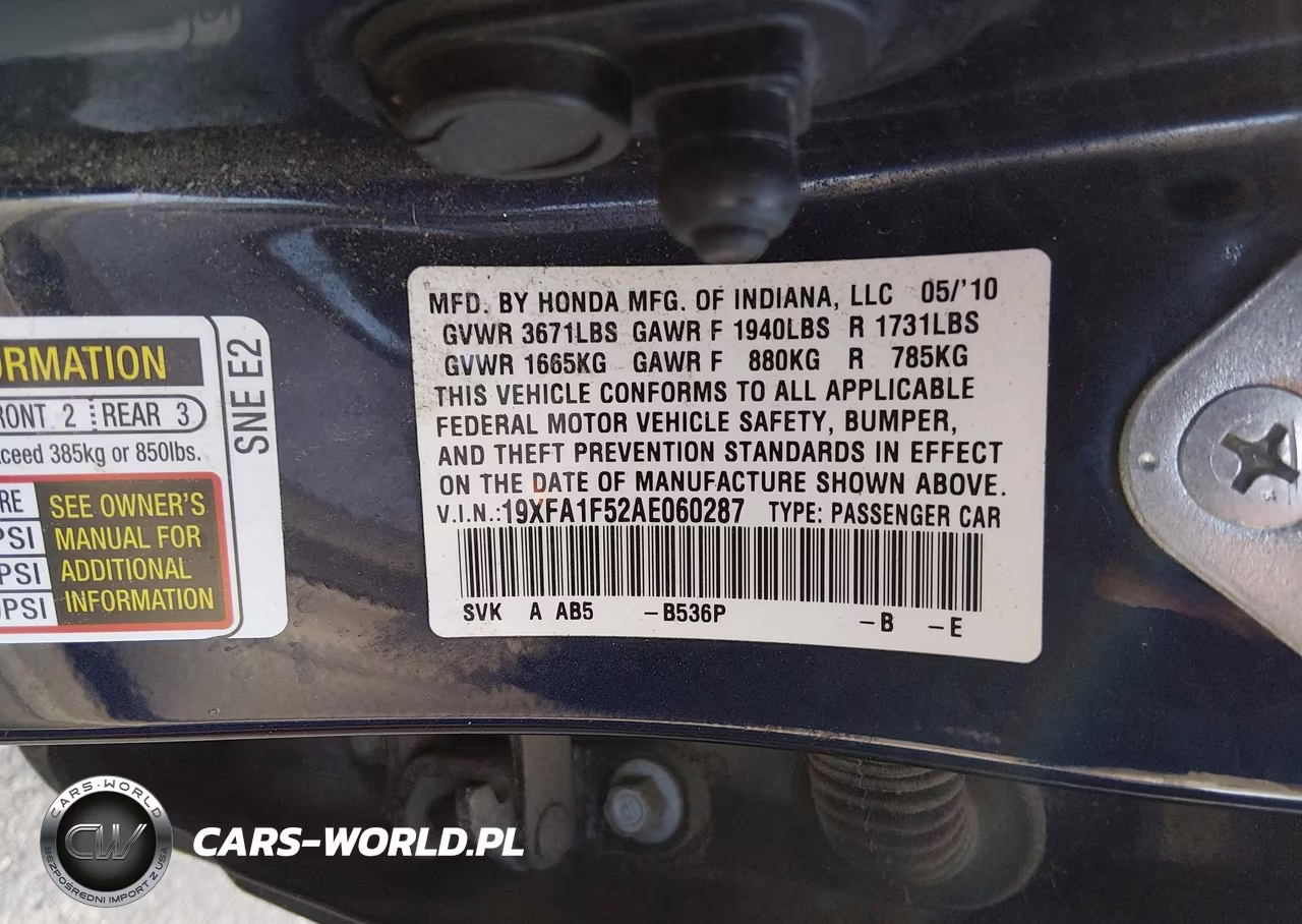 2010 Honda Civic Lx VIN:19XFA1F52AE060287 - 9