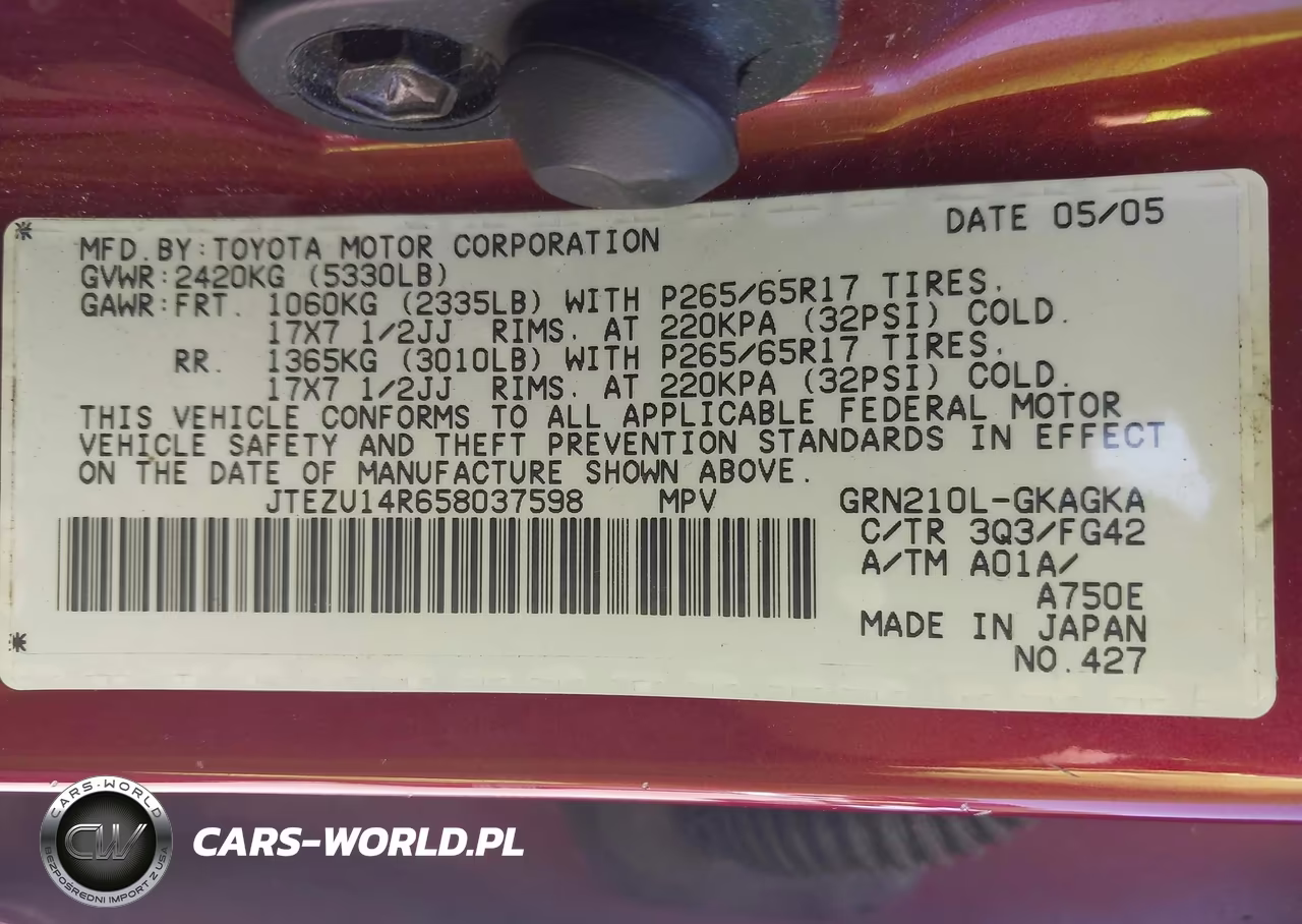 2005 Toyota 4Runner Sr5 V6 VIN:JTEZU14R658037598 - 9