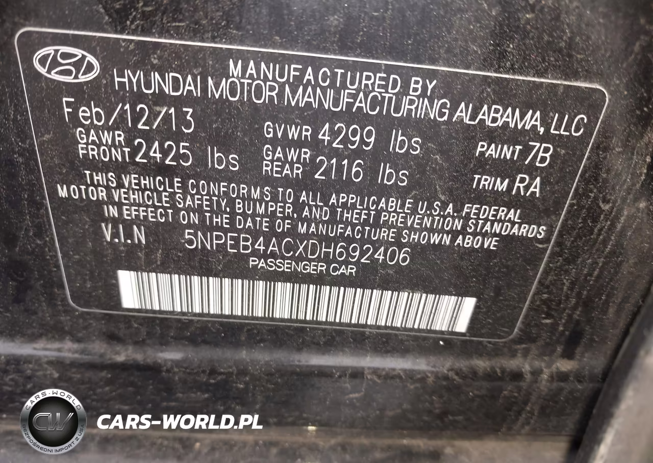 2013 Hyundai Sonata Gls VIN:5NPEB4ACXDH692406 - 9