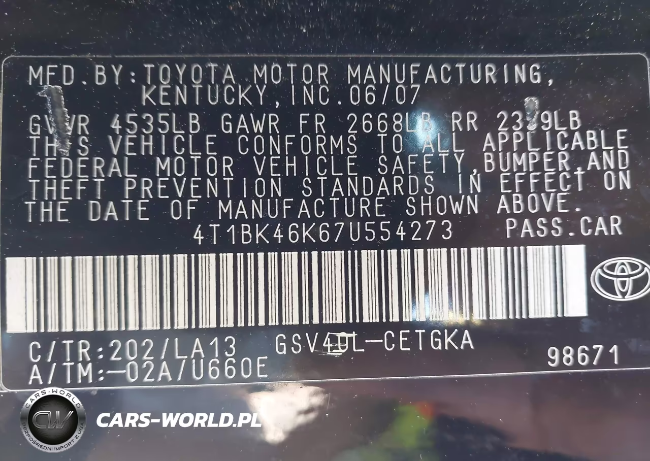 2007 Toyota Camry Xle V6 VIN:4T1BK46K67U554273 - 9