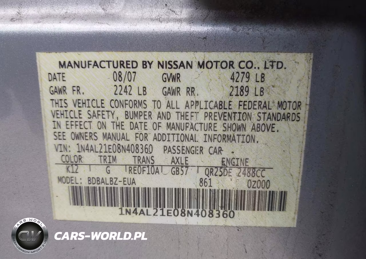 2008 Nissan Altima 2.5 S VIN:1N4AL21E08N408360 - 9