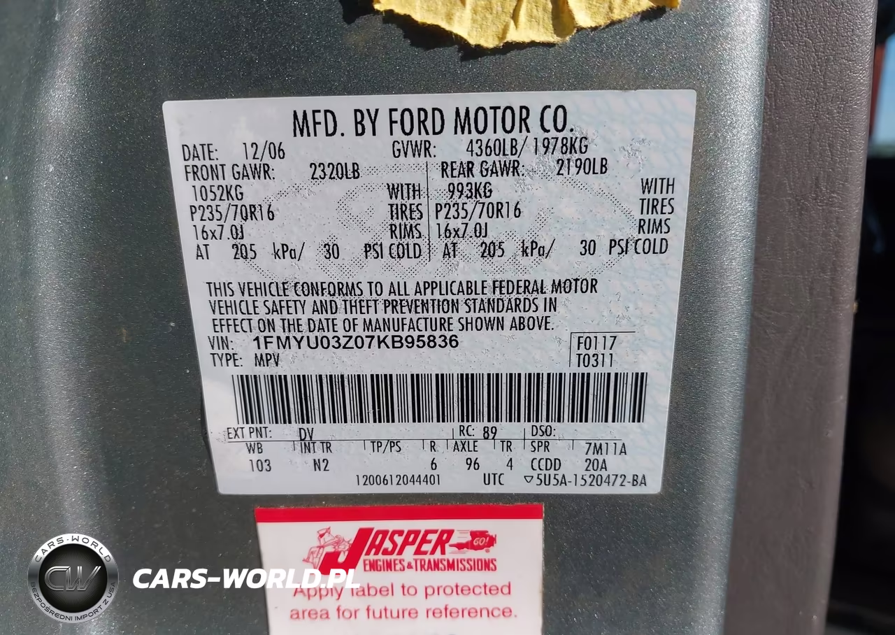 2007 Ford Escape Xlt VIN:1FMYU03Z07KB95836 - 9