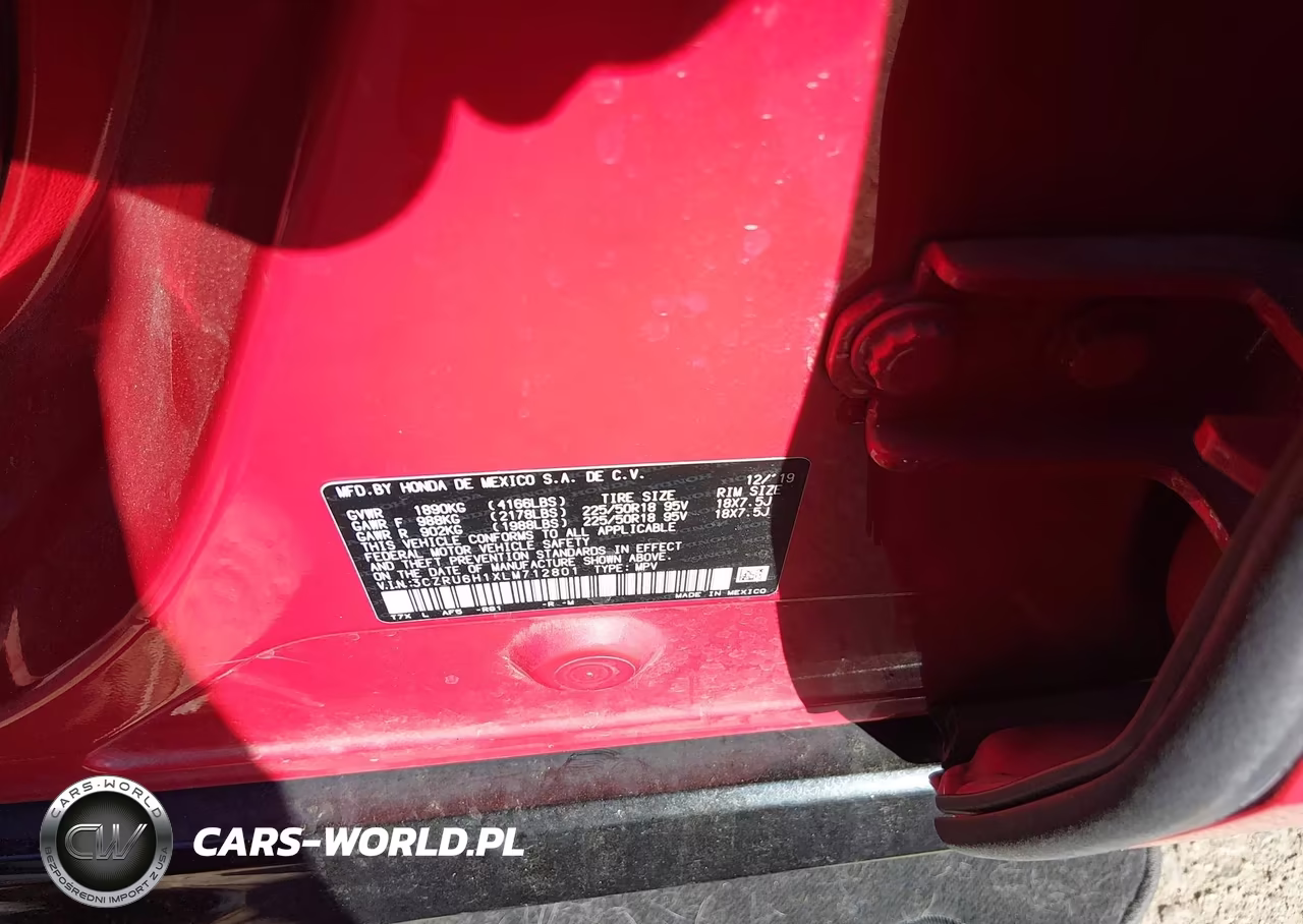 2020 Honda Hr-V Awd Sport VIN:3CZRU6H1XLM712801 - 9