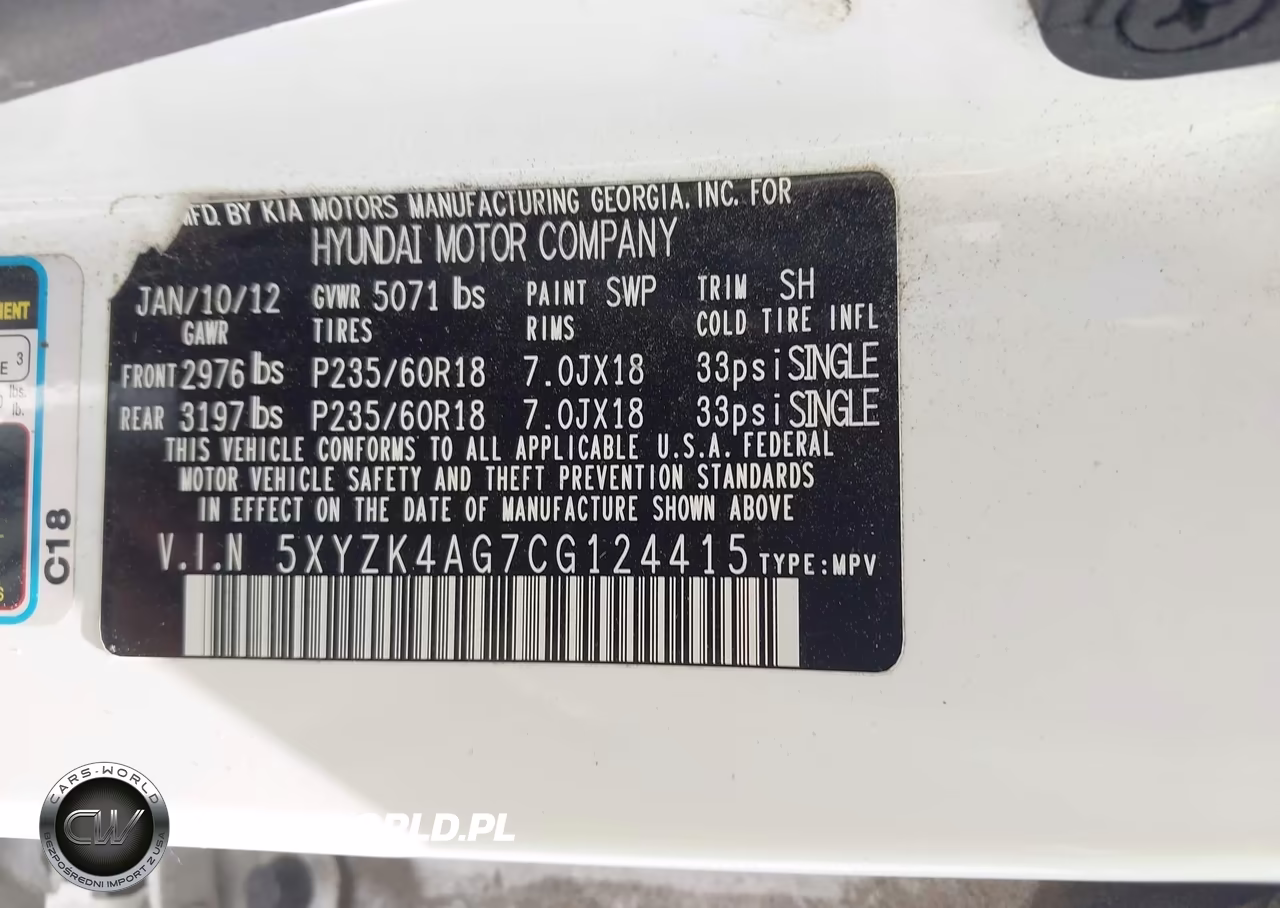 2012 Hyundai Santa Fe Limited V6 VIN:5XYZK4AG7CG124415 - 9
