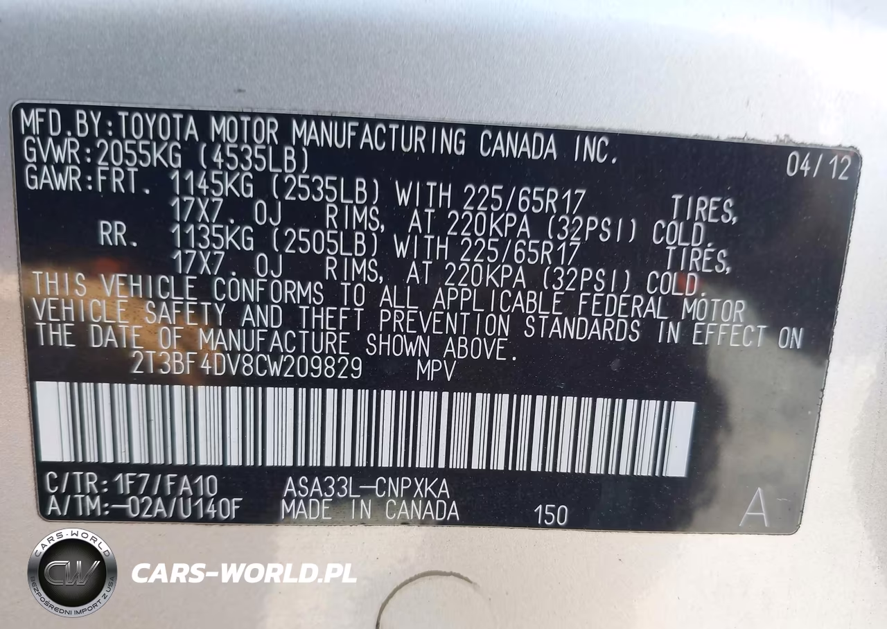 2012 Toyota Rav4 VIN:2T3BF4DV8CW209829 - 9