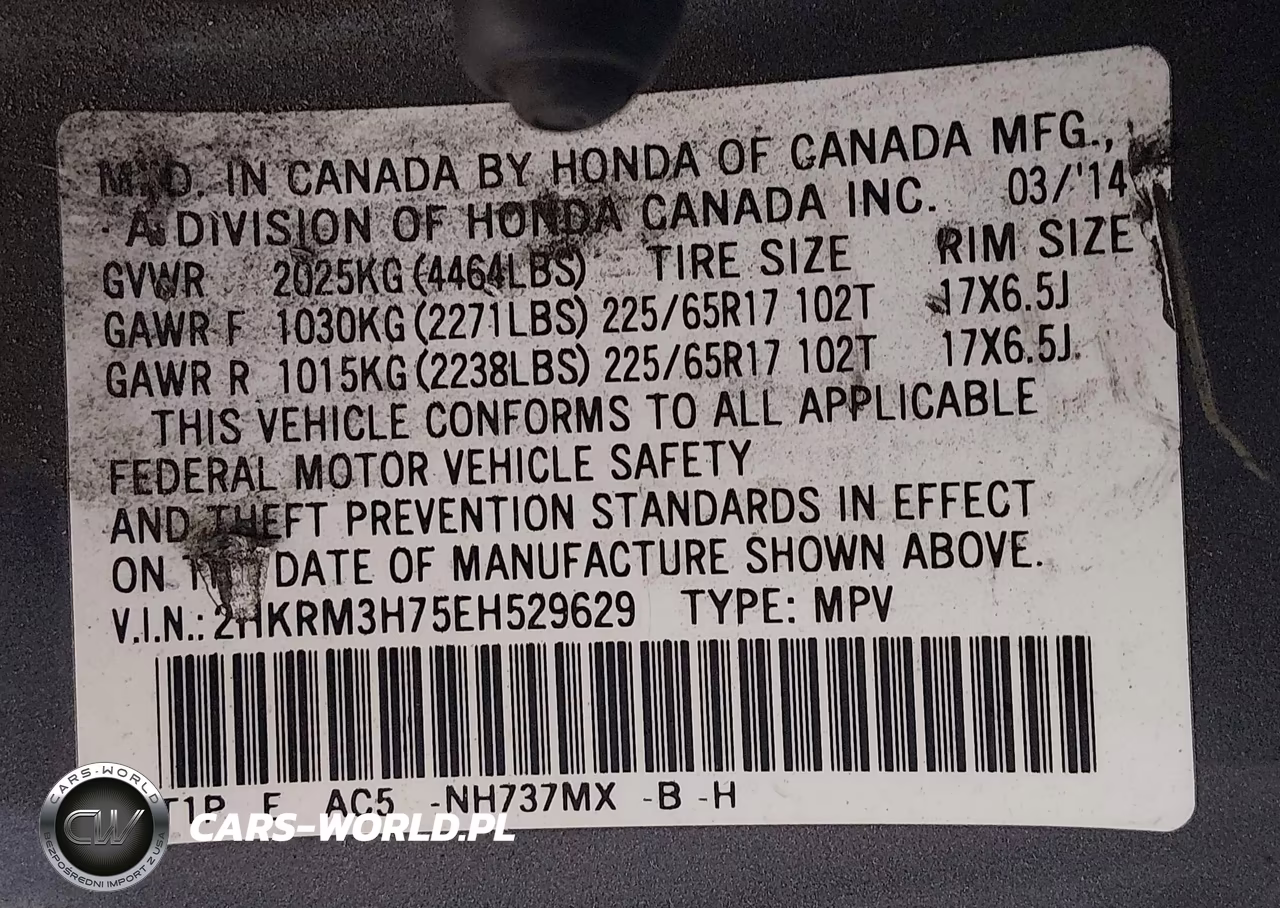 2014 Honda Cr-V Ex-L VIN:2HKRM3H75EH529629 - 9