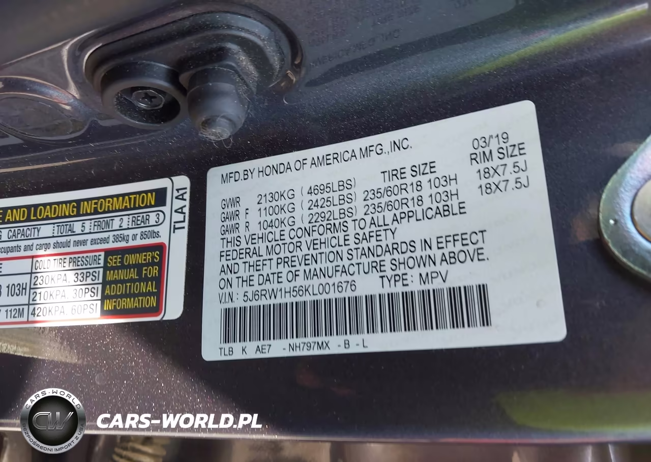 2019 Honda Cr-V Ex VIN:5J6RW1H56KL001676 - 9