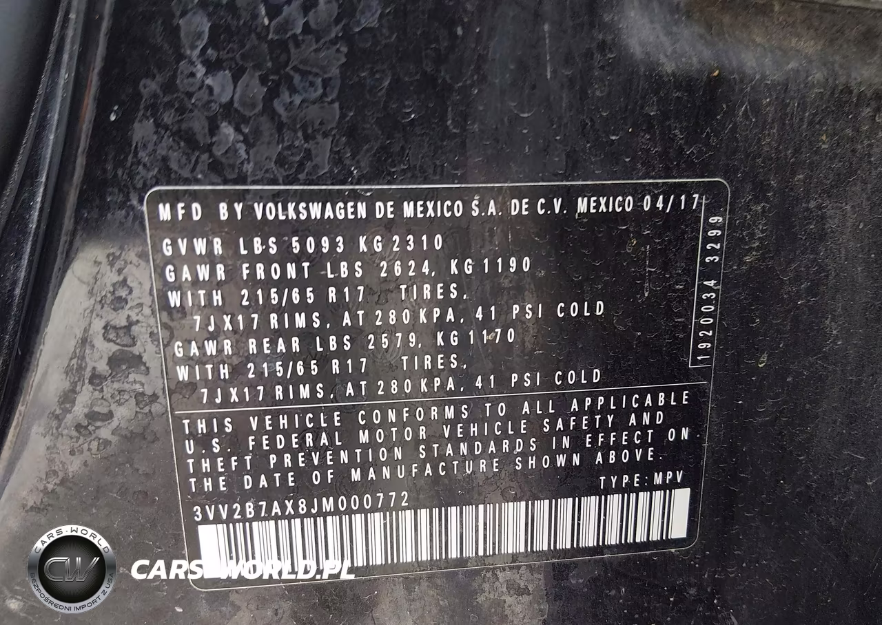 2018 Volkswagen Tiguan 2.0T Se-2.0T Sel VIN:3VV2B7AX8JM000772 - 9