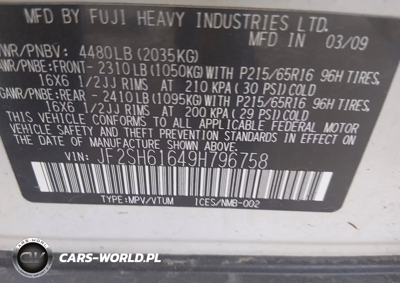 2009 Subaru Forester 2.5X VIN:JF2SH61649H796758 - 9