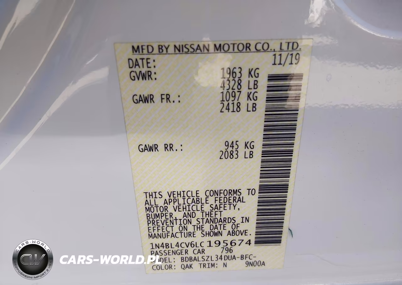 2020 Nissan Altima Sr Fwd VIN:1N4BL4CV6LC195674 - 9