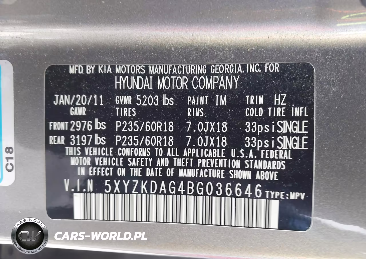 2011 Hyundai Santa Fe Limited V6 VIN:5XYZKDAG4BG036646 - 9