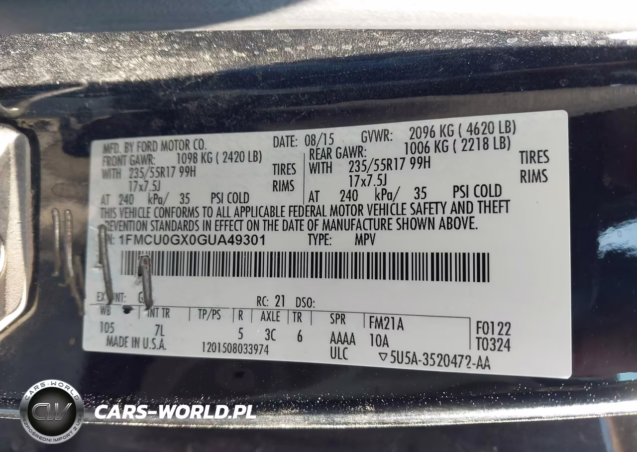 2016 Ford Escape Se VIN:1FMCU0GX0GUA49301 - 9