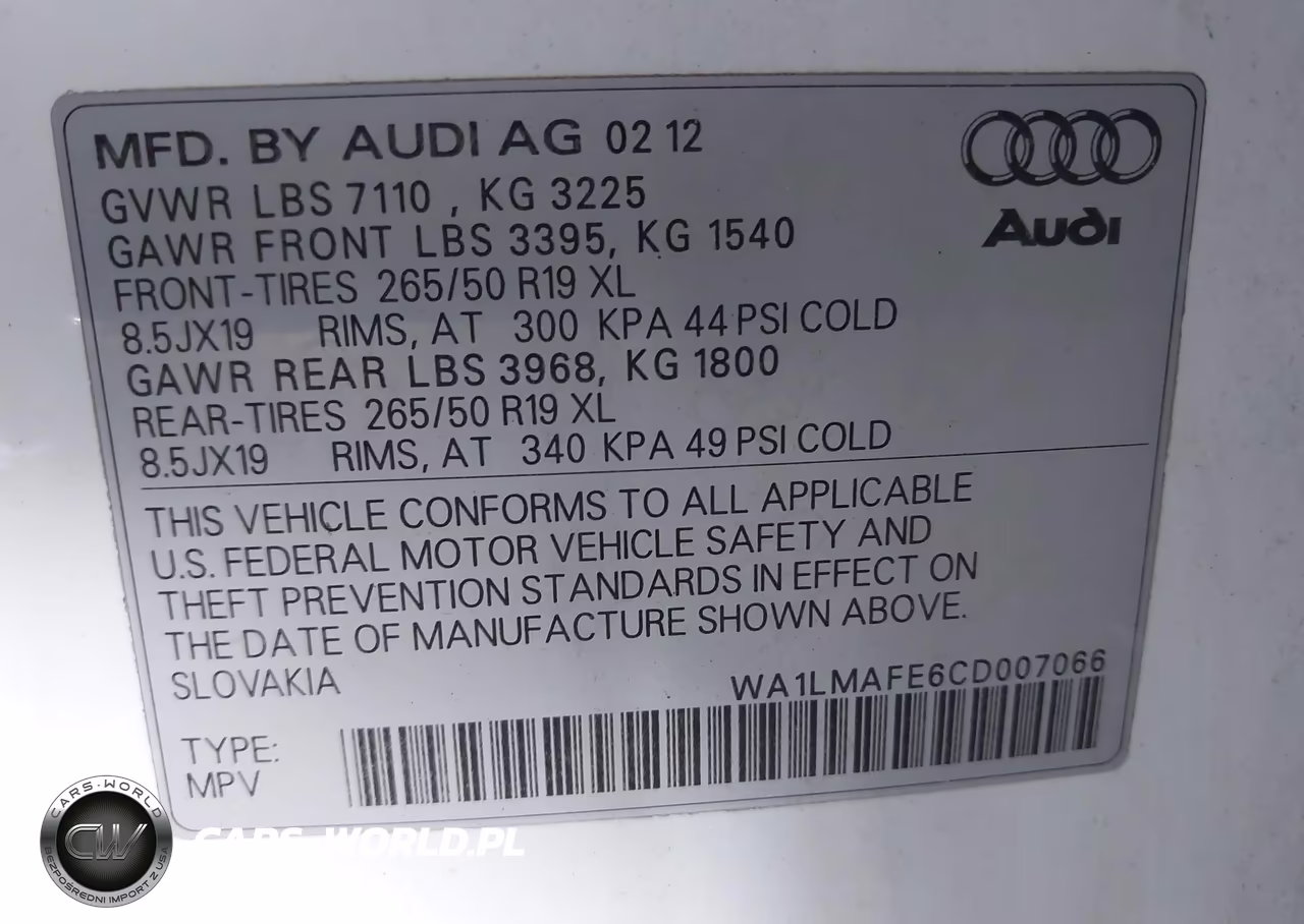 2012 Audi Q7 3.0 Tdi Premium VIN:WA1LMAFE6CD007066 - 9