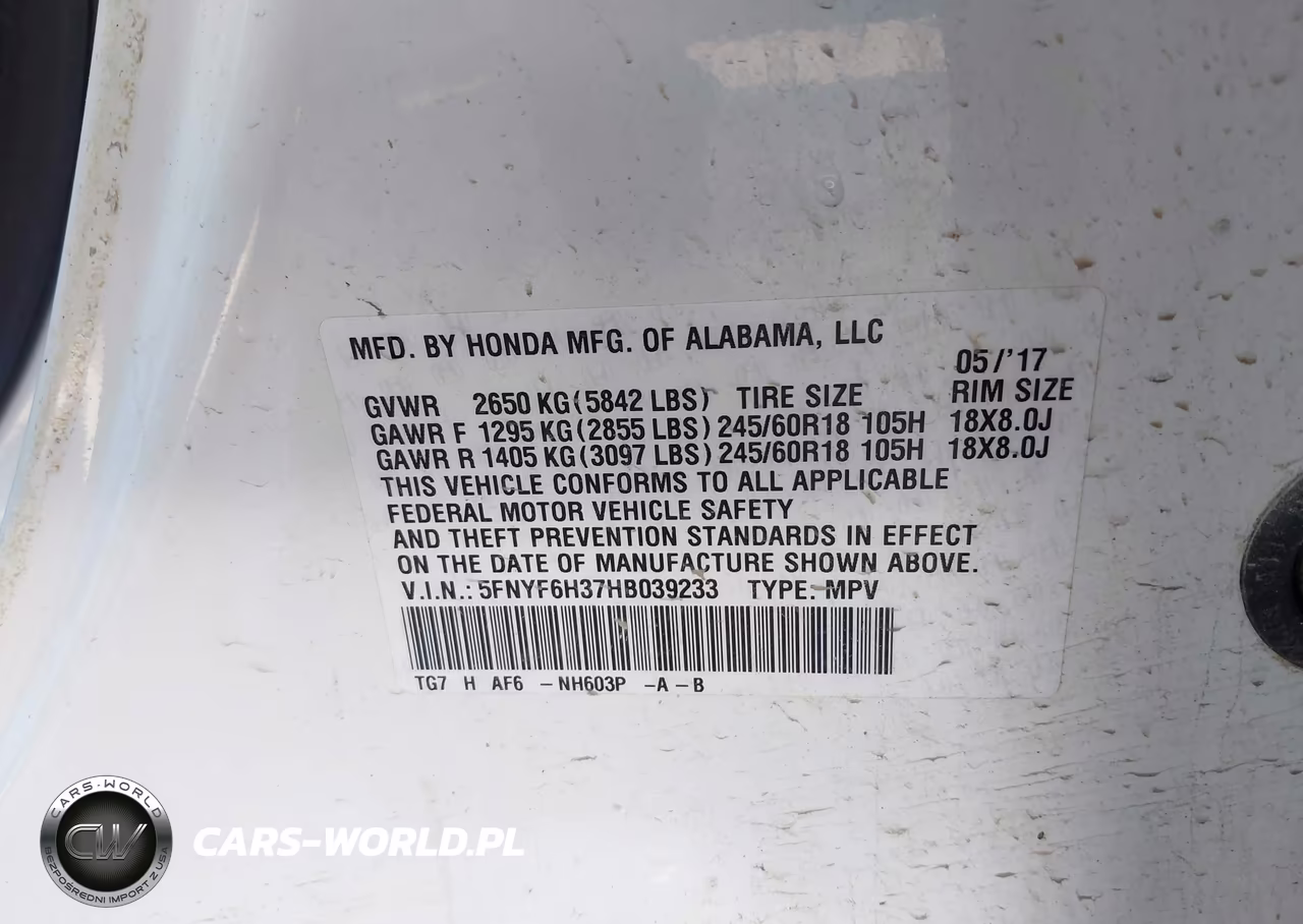2017 Honda Pilot Ex VIN:5FNYF6H37HB039233 - 9