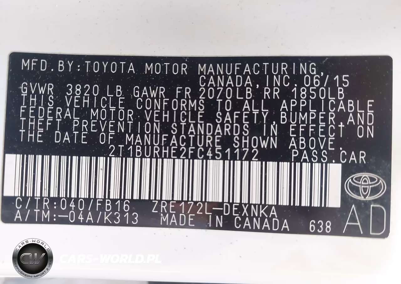 2015 Toyota Corolla Le VIN:2T1BURHE2FC451172 - 9