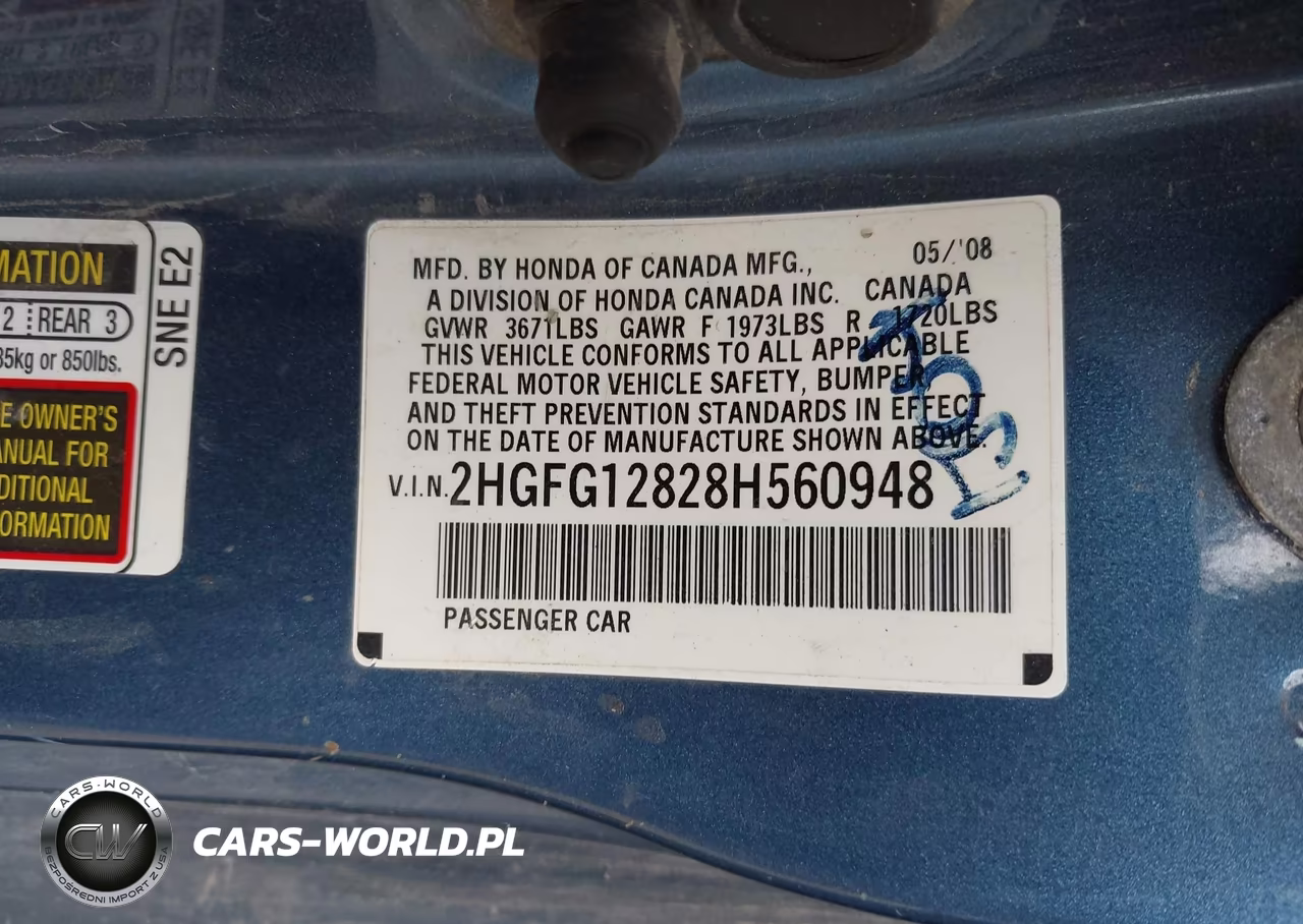 2008 Honda Civic Ex VIN:2HGFG12828H560948 - 9