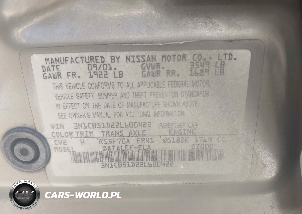 2002 Nissan Sentra Gxe VIN:3N1CB51D22L600422 - 9