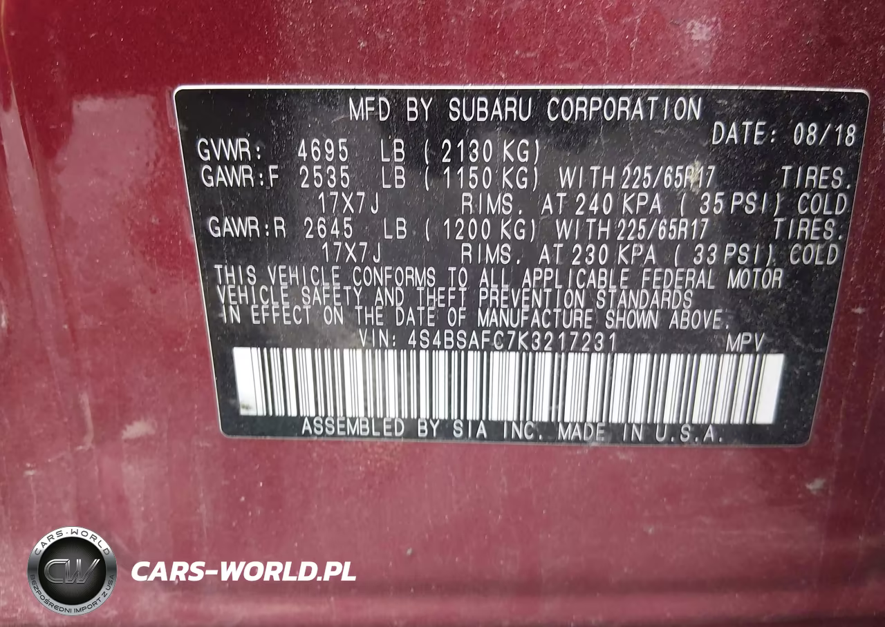 2019 Subaru Outback 2.5I Premium VIN:4S4BSAFC7K3217231 - 9