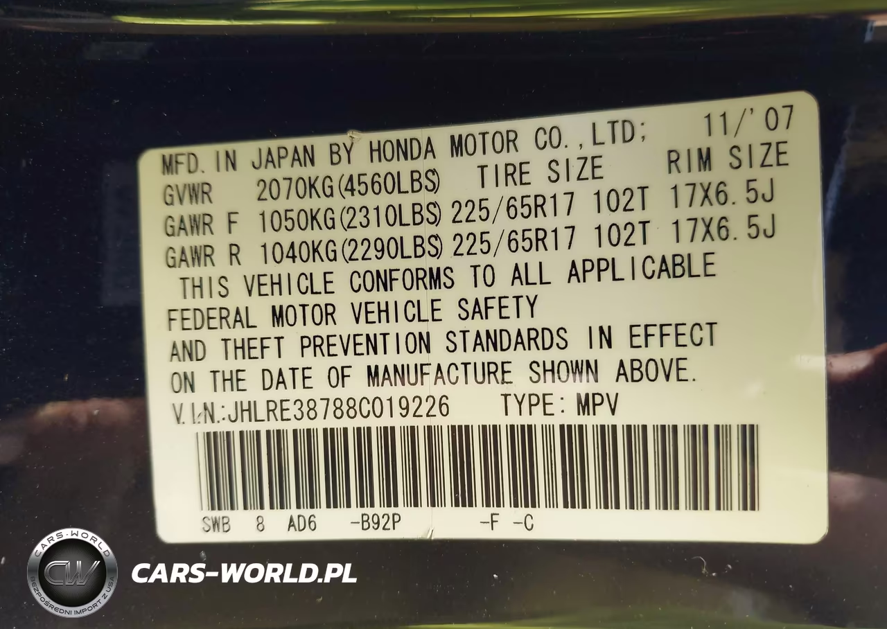 2008 Honda Cr-V Ex-L VIN:JHLRE38788C019226 - 9