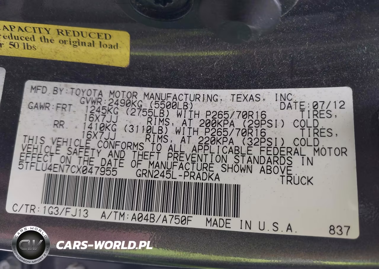 2012 Toyota Tacoma Base V6 VIN:5TFLU4EN7CX047955 - 9