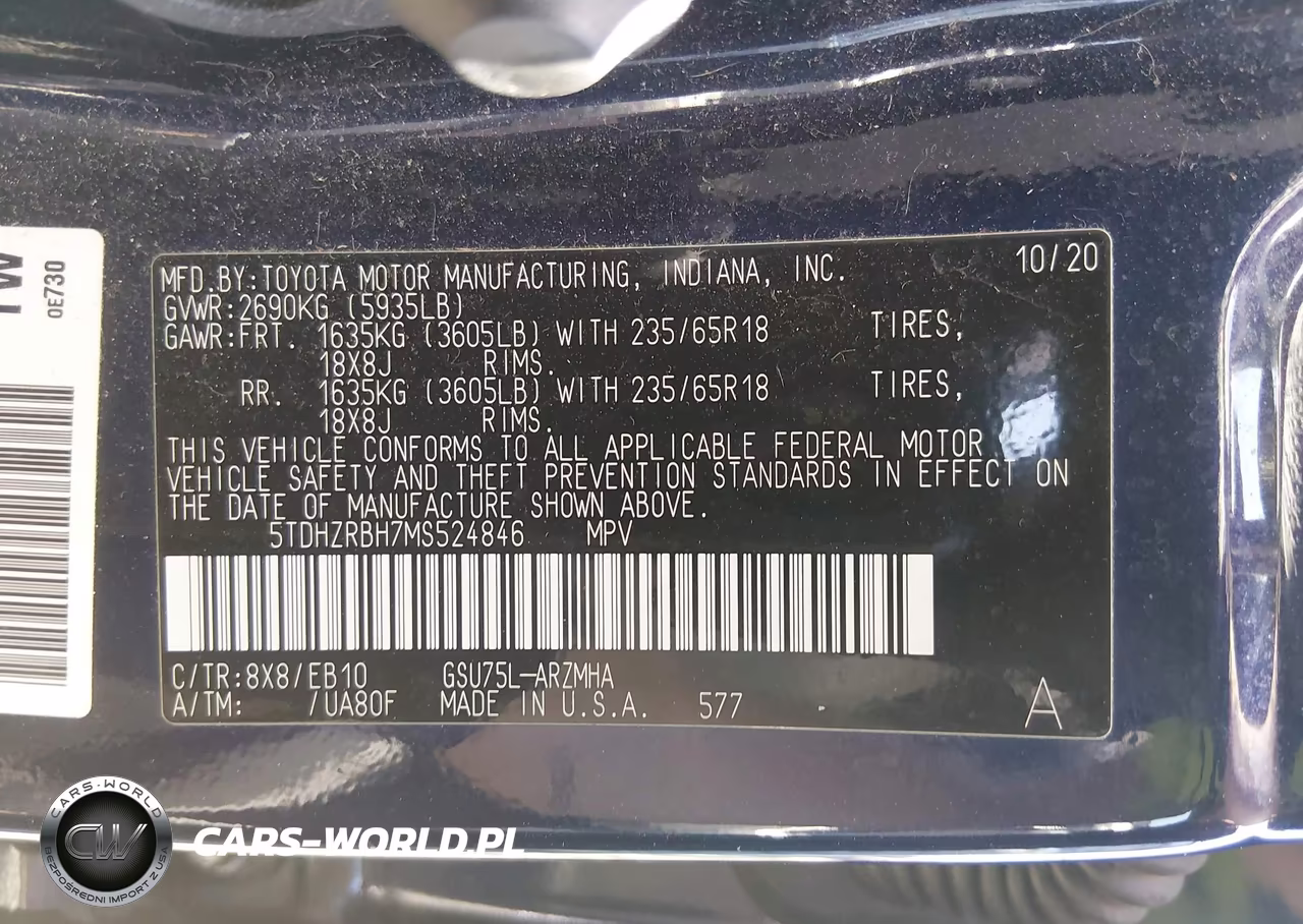 2021 Toyota Highlander Xle VIN:5TDHZRBH7MS524846 - 9