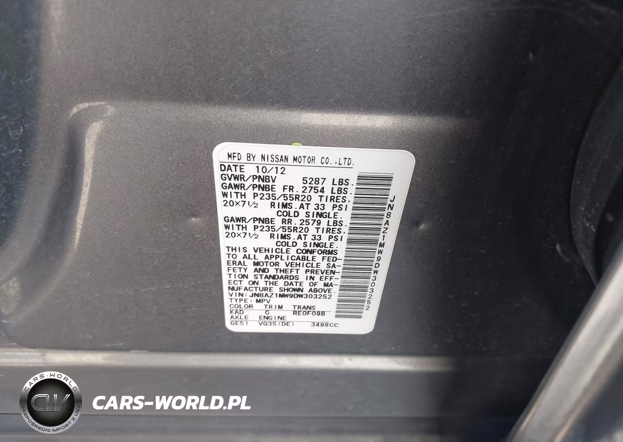 2013 Nissan Murano Le VIN:JN8AZ1MW9DW303252 - 9