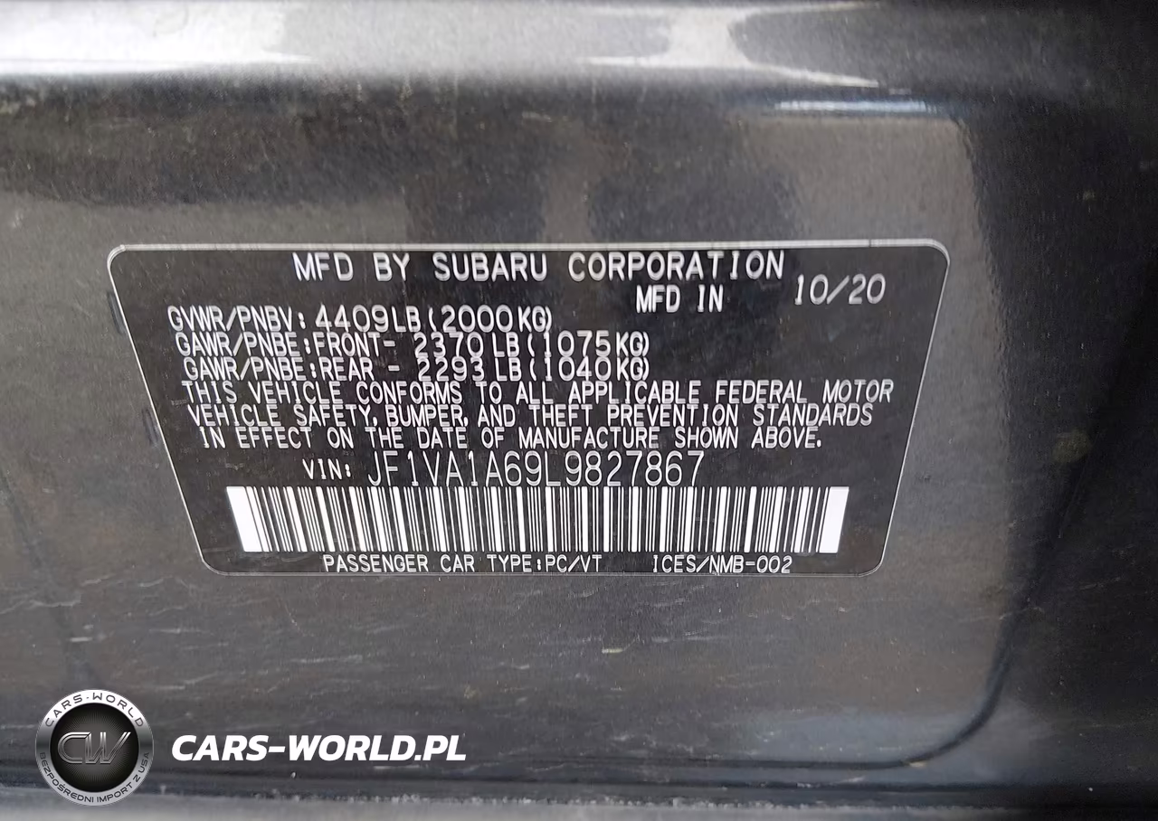 2020 Subaru Wrx VIN:JF1VA1A69L9827867 - 9