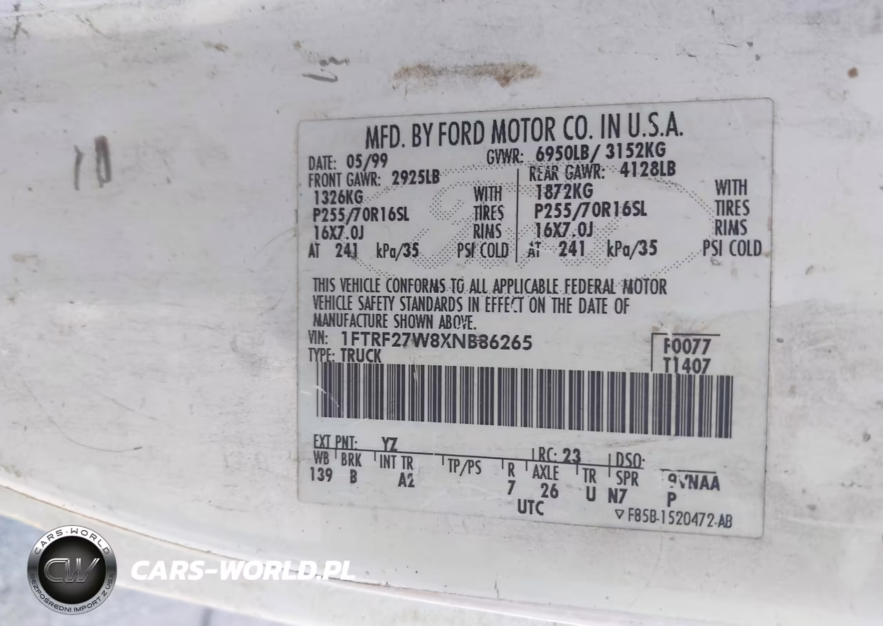 1999 Ford F-250 Lariat-Work Series-Xl-Xlt VIN:1FTRF27W8XNB86265 - 8